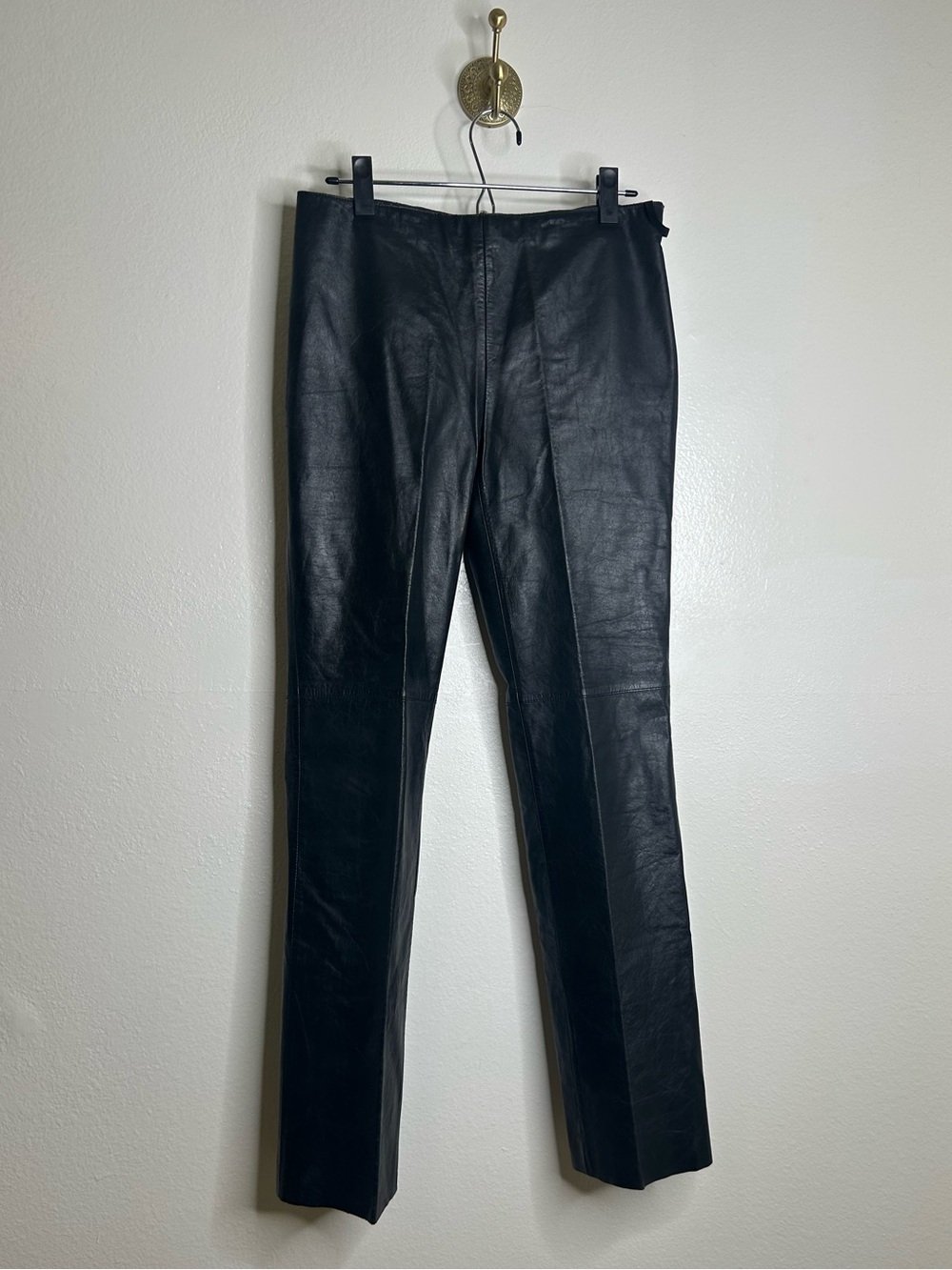 Vintage Kenneth Cole 100% Leather Black Straight Leg Split Hem Flare Pant